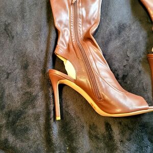 New Chocolate over the knee peep toe heels boots